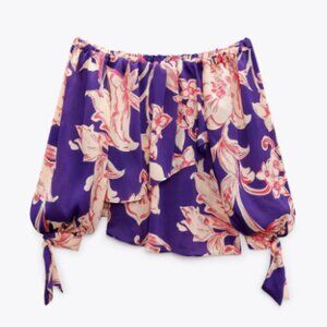 NWT ZARA FLORAL RUFFLE COTTAGECORE OFF THE SHOULDER BLOUSE
